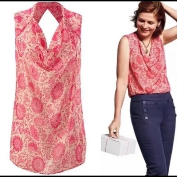 CAbi 5037 Open Back Draped Neck Floral Blouse Sz S - Picture 1 of 5